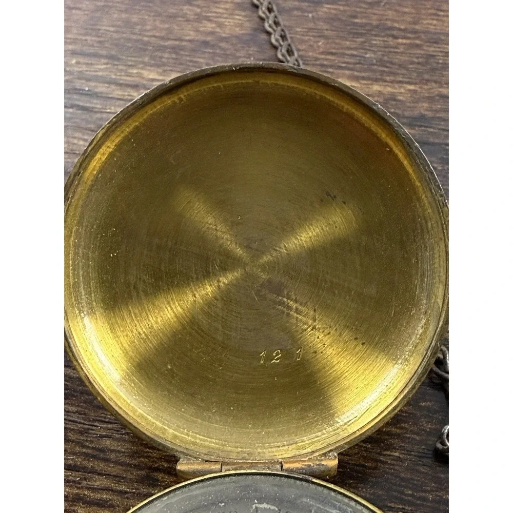 Vintage Antique Brass Pocket Compass Made In France Military Style W/CHAIN Works